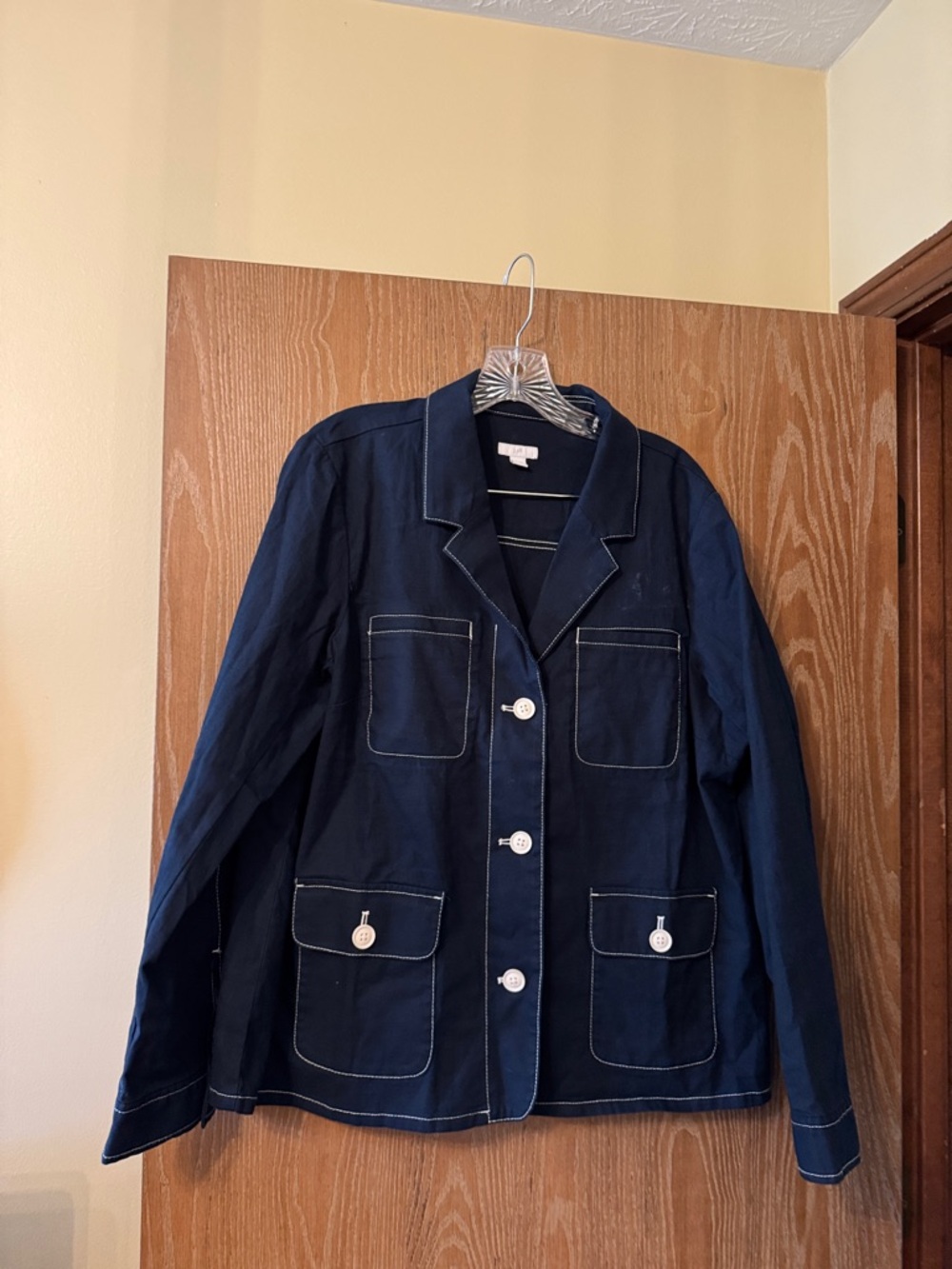 J. Jill NWOT Large Navy with White Contrast-Topstitch Button Blazer